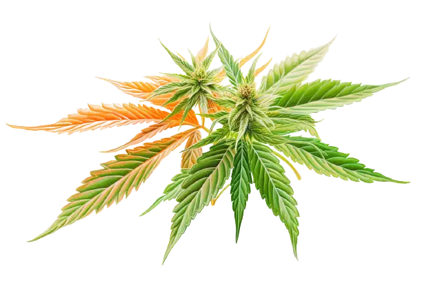 Cannabisblätter und bunte Blüte aus Cannabis Bunte Cannabis-Blüten an einer Pflanze